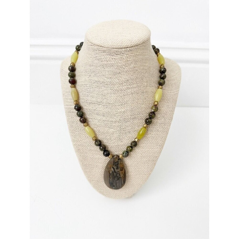 NWT Genuine Lemon Jade, Jasper & Metallic Beads Necklace Beaded Green Yellow